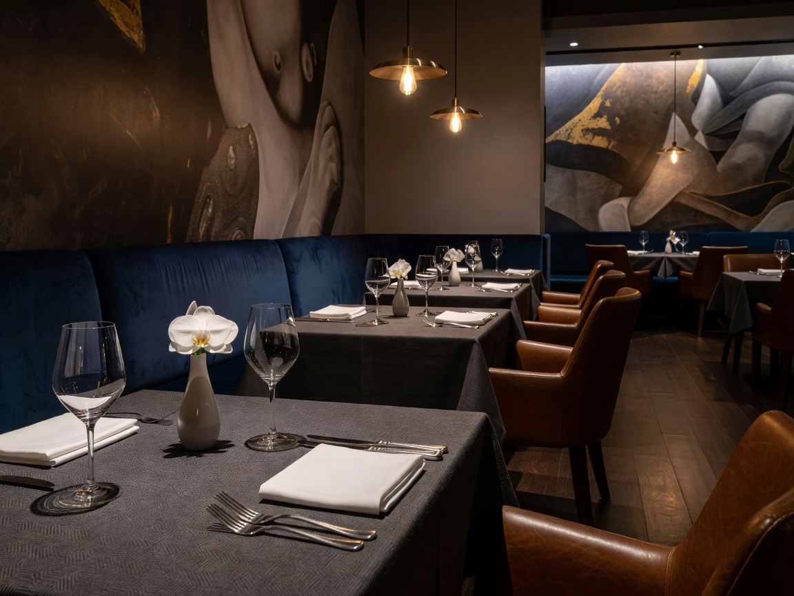 Elegant interior detail of ATLAS steak + fish restaurant, illustrating the dining environment.