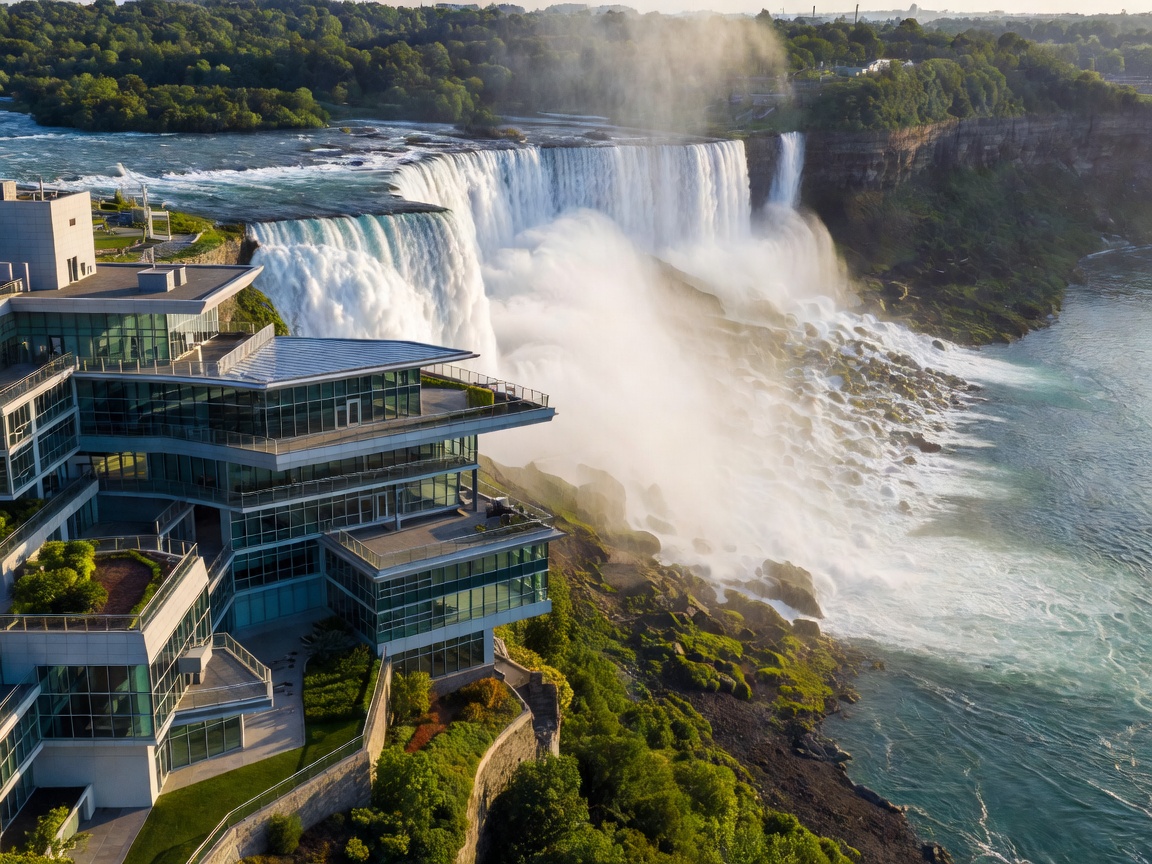 Perspective rendering of the multi-level Fallsview Casino Resort complex overlooking the Horseshoe Falls.