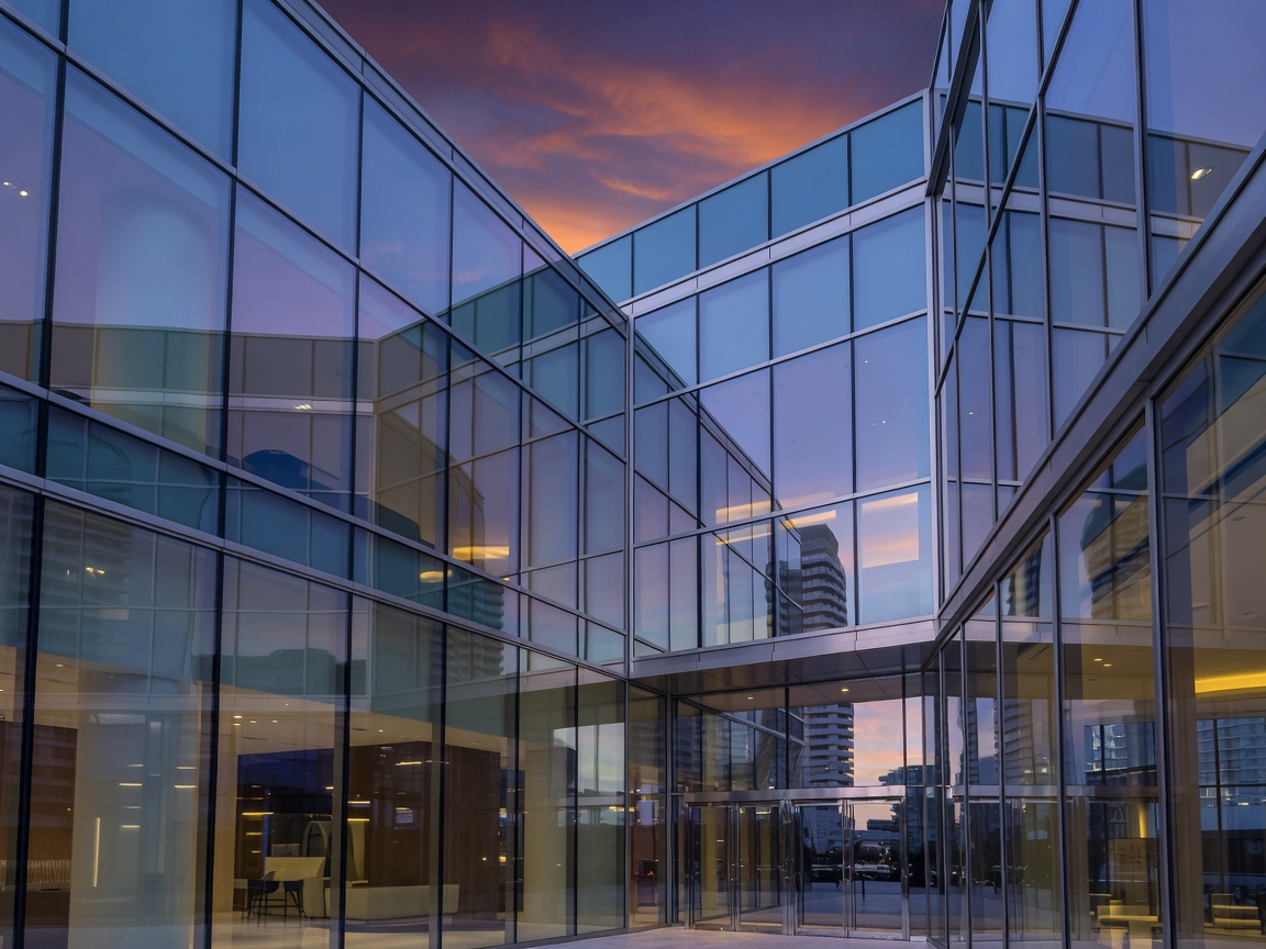 A perspective layout of the sleek exterior glass of Great Canadian Casino Resort Toronto.