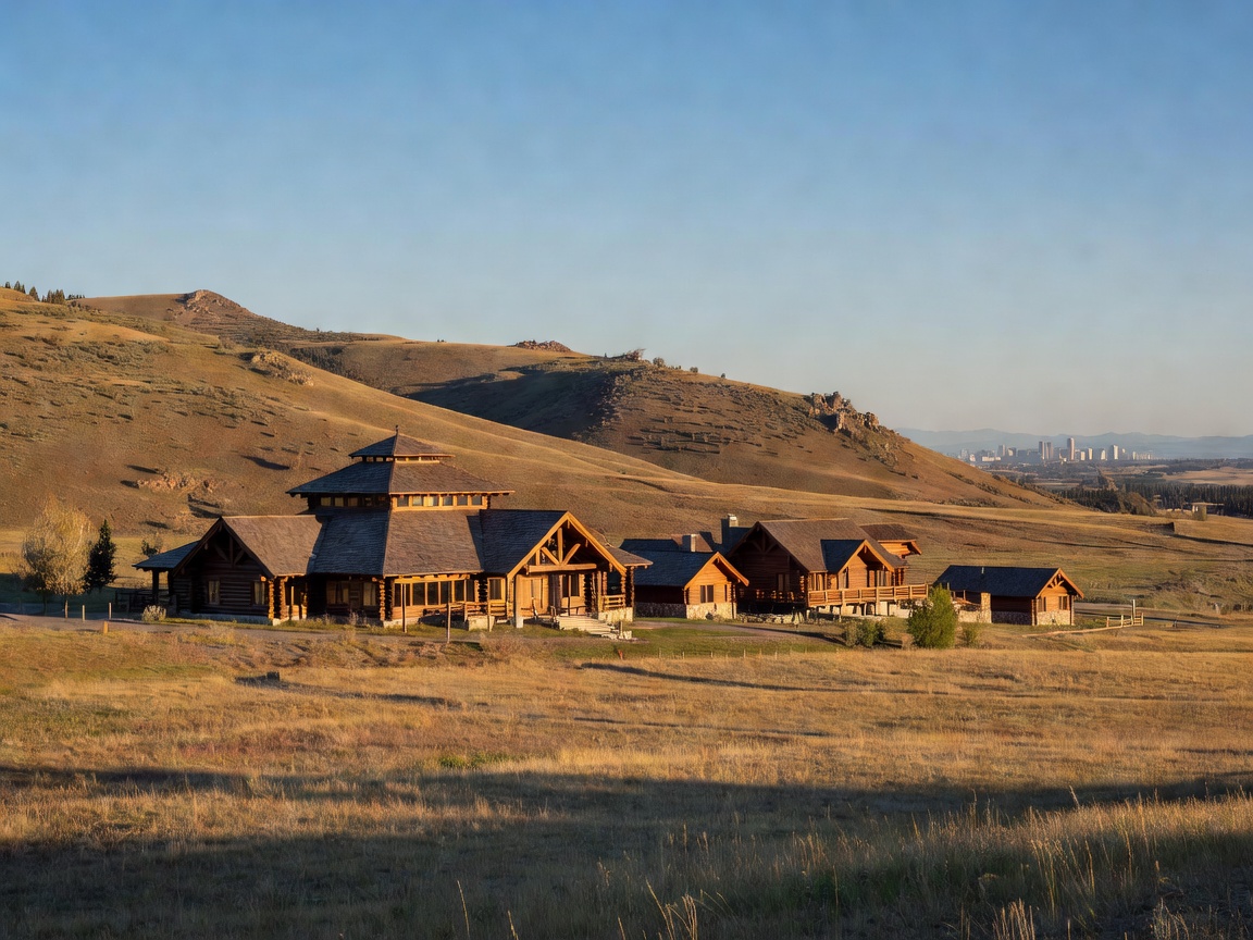 A scenic view of Grey Eagle Resort situated against the Tsuut'ina Nation in Calgary.