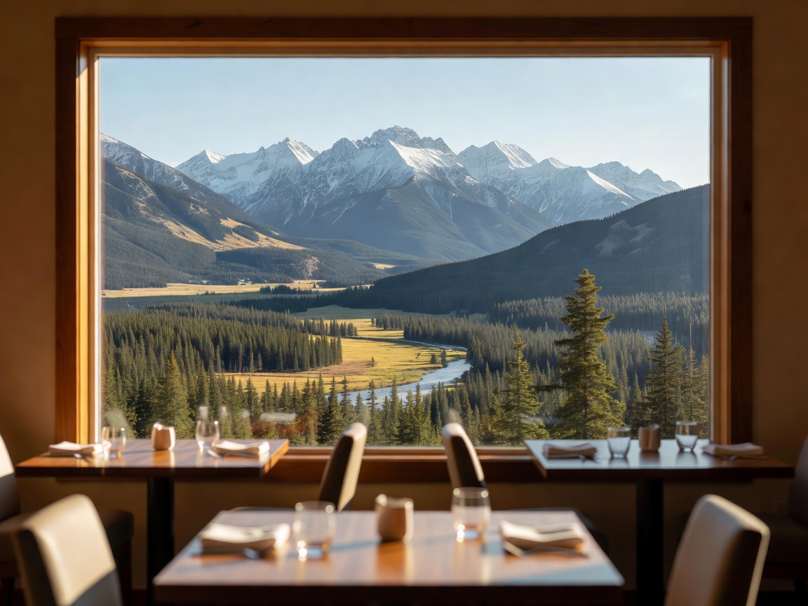 Scenic mountain valley background from the window of Numa Lounge in Cranbrook.
